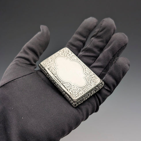 1878 British Antique Sterling Silver Square Snuff Box 50g Hillard&Thomason