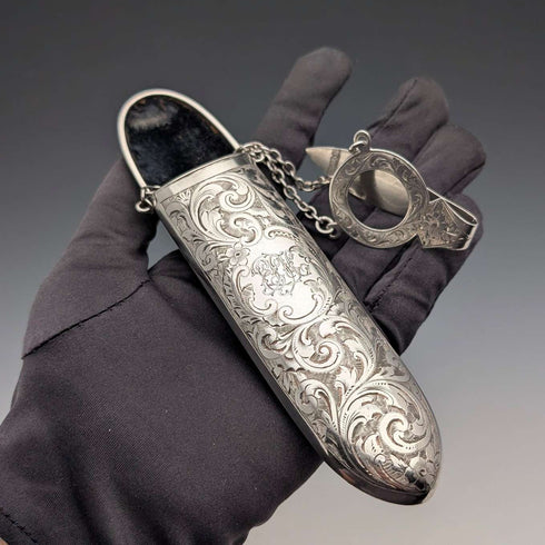 1903 British Antique Sterling Silver Chatelaine Eyeglass Case, 80g, Levi & Salaman