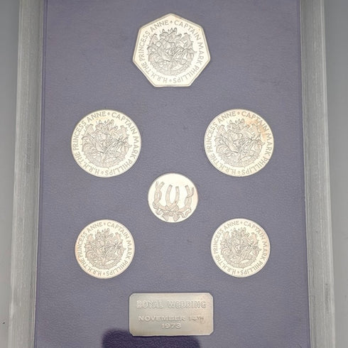 1973 Princess Anne's Wedding Commemorative Pure Silver Coin 6-Coin Set, Silver Weight 50g, Ppbjoy Mint ltd
