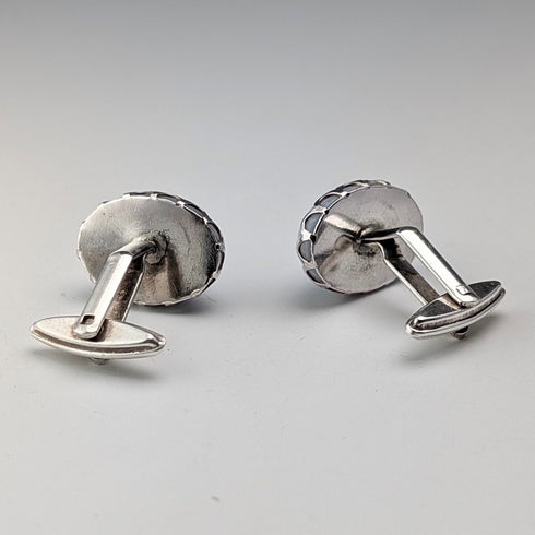 ヴィンテージ 純銀台座 ブルーレースアゲート カフリンクス カフスボタン