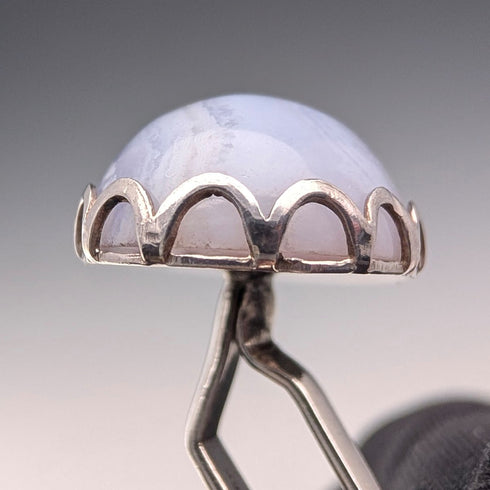 ヴィンテージ 純銀台座 ブルーレースアゲート カフリンクス カフスボタン