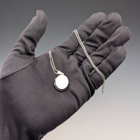Vintage Sterling Silver Oval Locket Pendant with Sterling Silver Necklace, 5.4g Total
