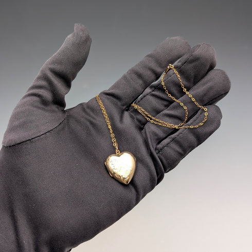 英国ヴィンテージ 9ctゴールド ハート型ロケットペンダント RGネックレス付き