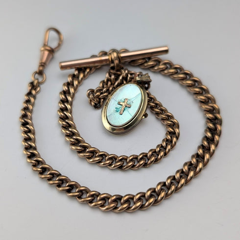 Antique British rolled gold Albert chain locket fob