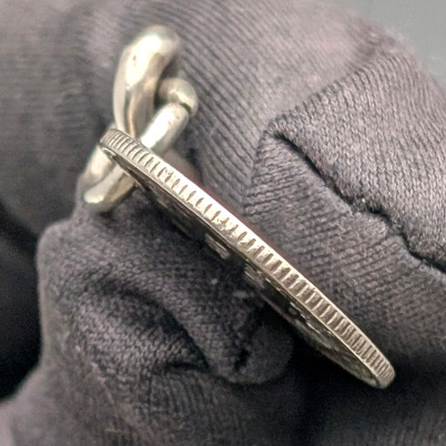 1929年 英国ヴィンテージ 純銀製アルバートチェーン 42g 英国6ペンス銀貨フォブ