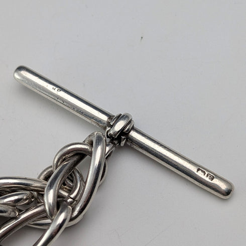 1929年 英国ヴィンテージ 純銀製アルバートチェーン 42g 英国6ペンス銀貨フォブ