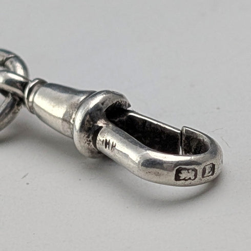 1929年 英国ヴィンテージ 純銀製アルバートチェーン 42g 英国6ペンス銀貨フォブ