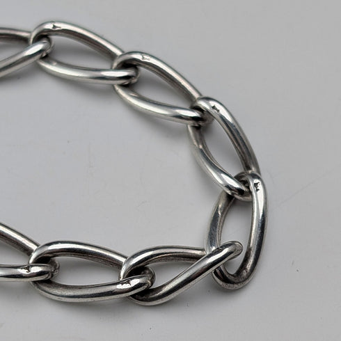 1929年 英国ヴィンテージ 純銀製アルバートチェーン 42g 英国6ペンス銀貨フォブ