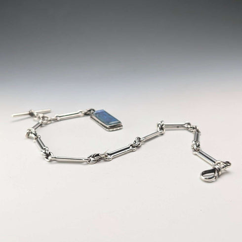 1889 British Antique Fancy Link Sterling Silver Albert Chain, 45g, Morpho Decorated Fob