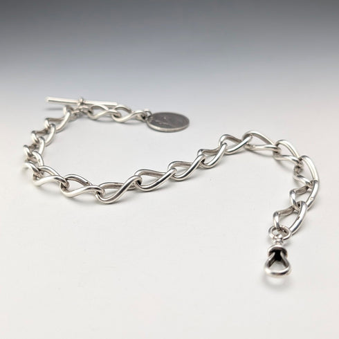 1911年 英国アンティーク 純銀製アルバートチェーン 59g 南アフリカ1シリング銀貨フォブ