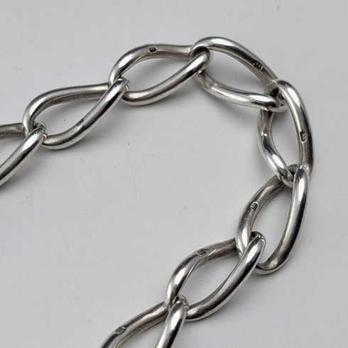 1911年 英国アンティーク 純銀製アルバートチェーン 59g 南アフリカ1シリング銀貨フォブ