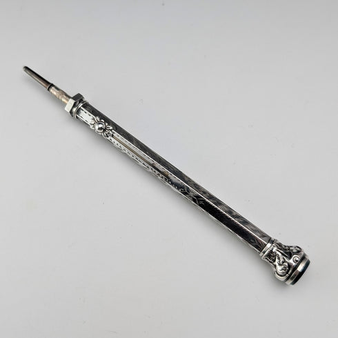 Antique 800 Silver Push-Pull Pencil & Dip Pen with Green Stone Decoration