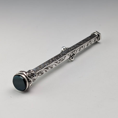 Antique 800 Silver Push-Pull Pencil & Dip Pen with Green Stone Decoration