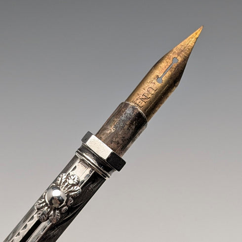 Antique 800 Silver Push-Pull Pencil & Dip Pen with Green Stone Decoration