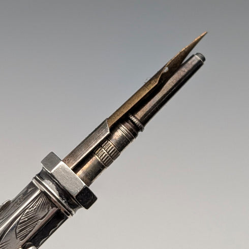 Antique 800 Silver Push-Pull Pencil & Dip Pen with Green Stone Decoration