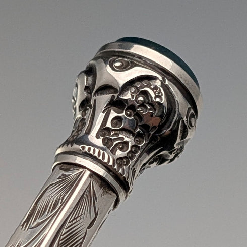 Antique 800 Silver Push-Pull Pencil & Dip Pen with Green Stone Decoration