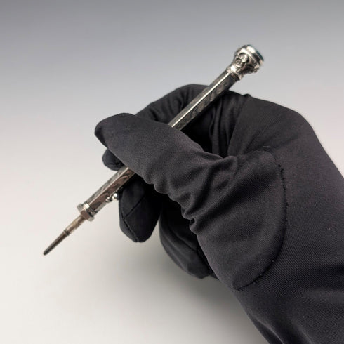 Antique 800 Silver Push-Pull Pencil & Dip Pen with Green Stone Decoration