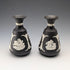 A pair of vintage British Wedgwood black jasperware vases.