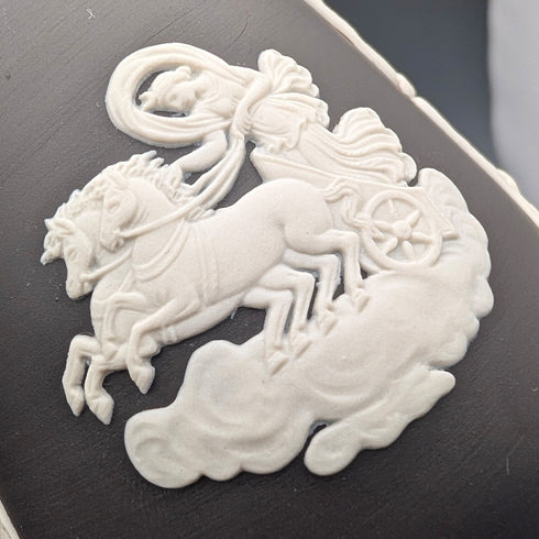 A pair of vintage British Wedgwood black jasperware vases.