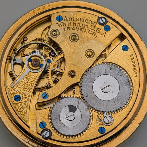 1919年 米国ウォルサム Traveler 金張りケース 懐中時計 機械式時計 動作良好