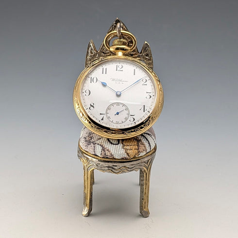 1920年代 アンティーク 真鍮製 椅子型 懐中時計ホルダー ホワイトシート