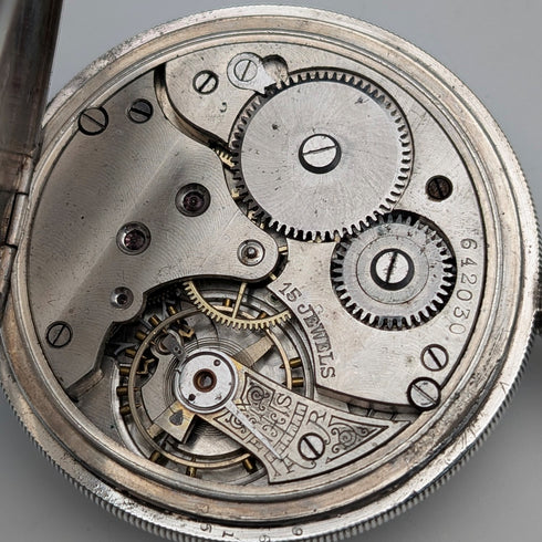 1919 British antique John Finlayson pocket watch in sterling silver Denison case, in good working order