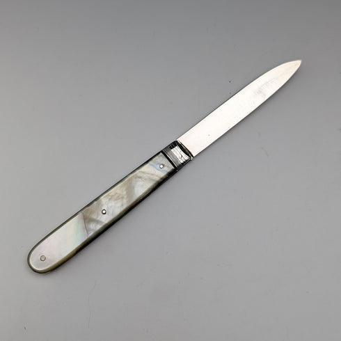 1833年 英国アンティーク 白蝶貝ハンドル 純銀ブレード ペンナイフ Nathaniel Creswick ケース入り