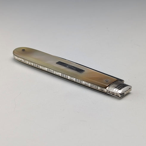 1833年 英国アンティーク 白蝶貝ハンドル 純銀ブレード ペンナイフ Nathaniel Creswick ケース入り