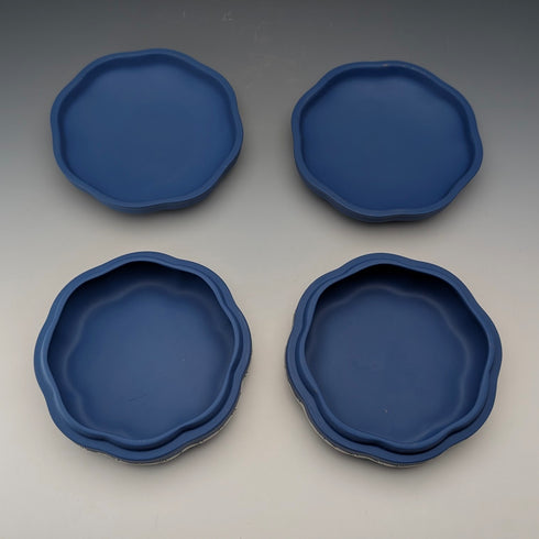 1977年 英国ウェッジウッド エリザベス女王ジュビリー 蓋付き小物入れペア ロイヤルブルー