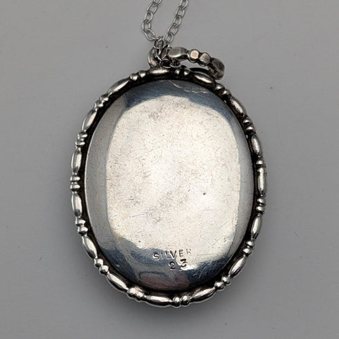 ヴィンテージ 純銀台座 バタフライウイングペンダント 純銀ネックレス付 ①