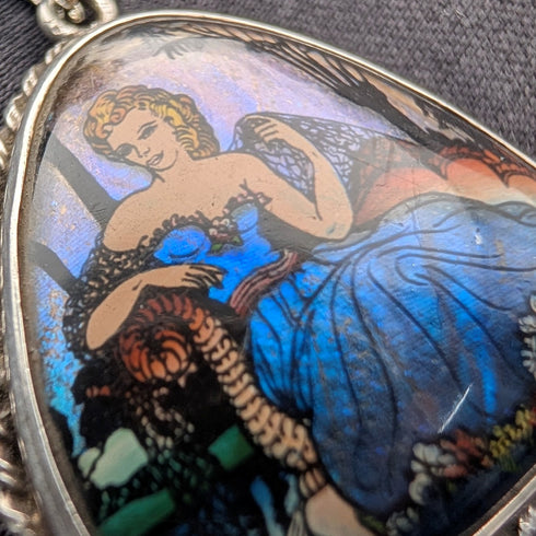 英国ヴィンテージ 純銀台座 バタフライウイングペンダント 純銀ネックレス付 ②