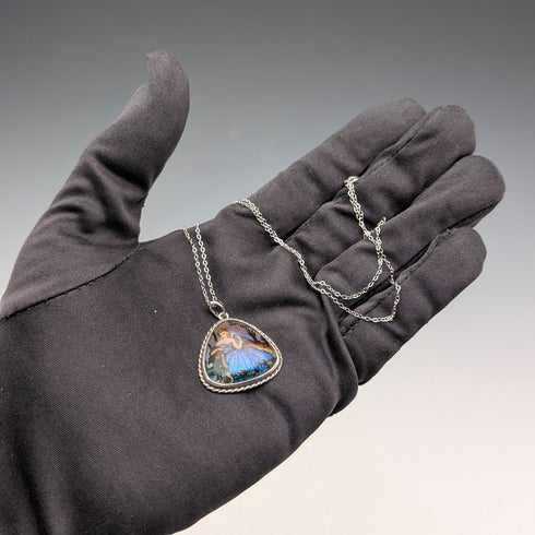 英国ヴィンテージ 純銀台座 バタフライウイングペンダント 純銀ネックレス付 ②