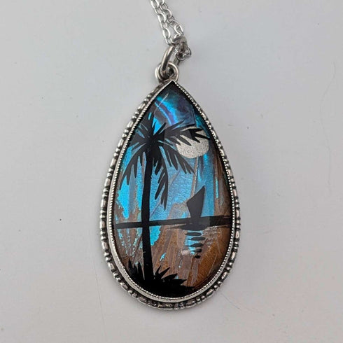British vintage sterling silver butterfly wing pendant with sterling silver necklace (3)