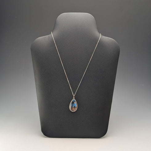 英国ヴィンテージ 純銀台座 バタフライウイングペンダント 純銀ネックレス付 ③