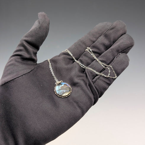 ヴィンテージ 純銀台座 バタフライウイングペンダント 純銀ネックレス付 ④