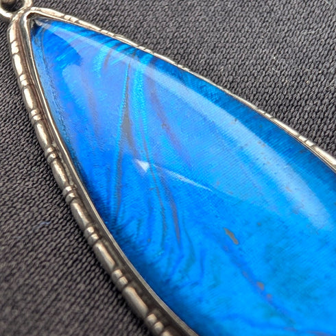 ヴィンテージ 純銀台座 バタフライウイングペンダント 純銀ネックレス付 ⑤