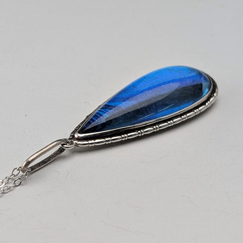 ヴィンテージ 純銀台座 バタフライウイングペンダント 純銀ネックレス付 ⑤