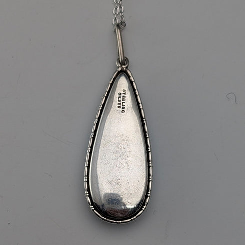 ヴィンテージ 純銀台座 バタフライウイングペンダント 純銀ネックレス付 ⑤