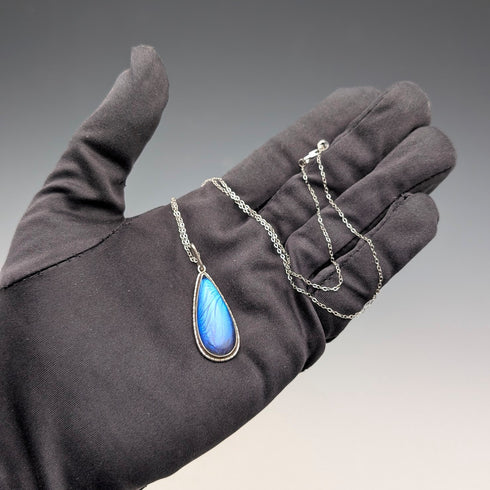 ヴィンテージ 純銀台座 バタフライウイングペンダント 純銀ネックレス付 ⑤