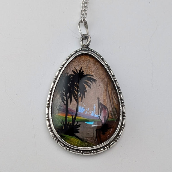 英国ヴィンテージ 純銀台座 バタフライウイングペンダント 純銀ネックレス付 ⑥