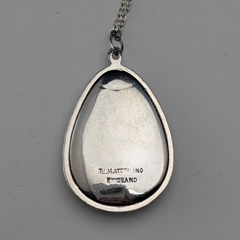 英国ヴィンテージ 純銀台座 バタフライウイングペンダント 純銀ネックレス付 ⑥