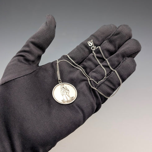 英国ヴィンテージ 純銀製 聖クリストファー メダイペンダント 純銀ネックレス付 計10.3g