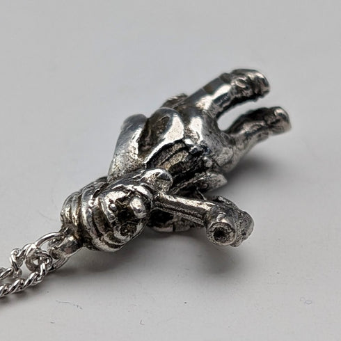 Vintage British Pipe Smoking Old Man Sterling Silver Pendant with Sterling Silver Necklace, 7.6g Total