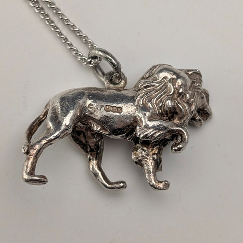 英国ヴィンテージ 純銀製 ライオンパサント ペンダント 純銀ネックレス付 計12.7g