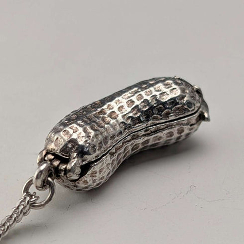Vintage Peanut (Monkey Inside) Sterling Silver Pendant with Sterling Silver Necklace, 7.8g Total