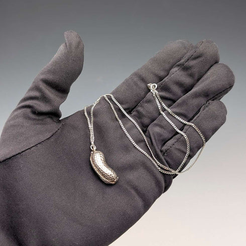 Vintage Peanut (Monkey Inside) Sterling Silver Pendant with Sterling Silver Necklace, 7.8g Total