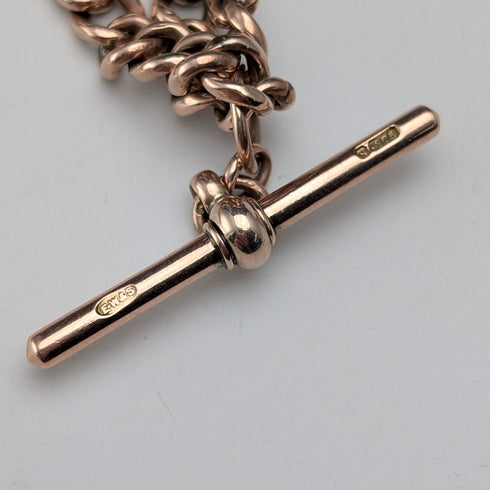 英国アンティーク 9ctローズゴールド ダブルアルバートチェーン 9ctゴールドメダルフォブ 計22.4g