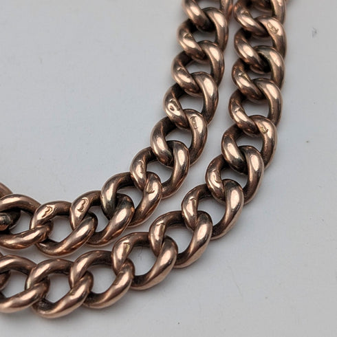 英国アンティーク 9ctローズゴールド ダブルアルバートチェーン 9ctゴールドメダルフォブ 計22.4g
