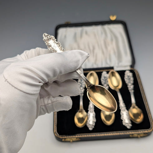 米国アンティーク 純銀製 ティースプーン6本 計64g Gorham ケース入