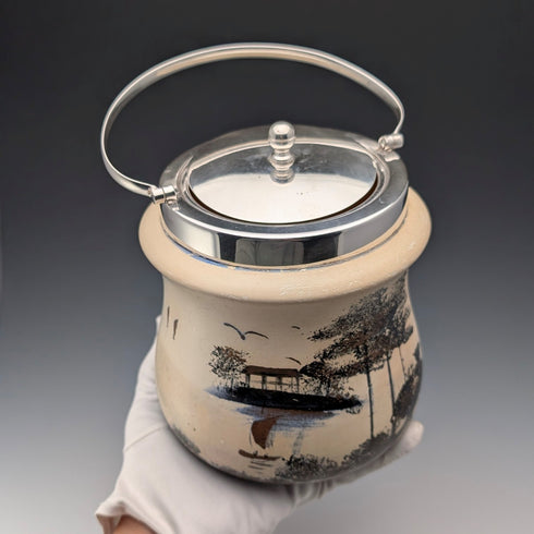 英国ヴィンテージ ジャポニズムスタイル 陶器製 クッキージャー